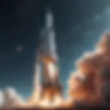 A futuristic rocket launching into space