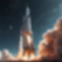 A futuristic rocket launching into space