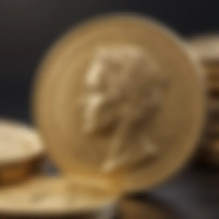 A close-up view of a gold bullion coin highlighting its weight and purity markings