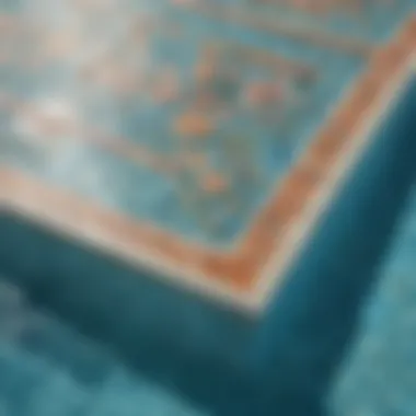 A close-up of intricate tile work around a swimming pool