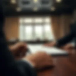 Illustration of a formal agreement signing