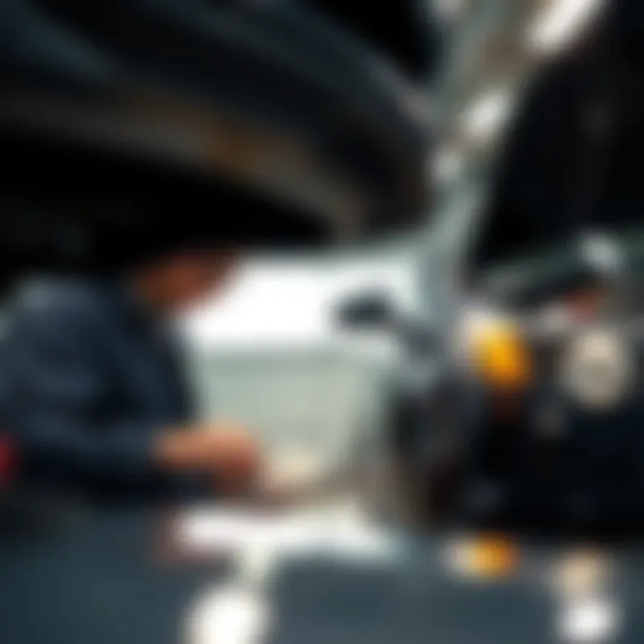 Mechanic inspecting a used car