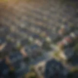 Aerial view of a suburban neighborhood showcasing diverse housing styles