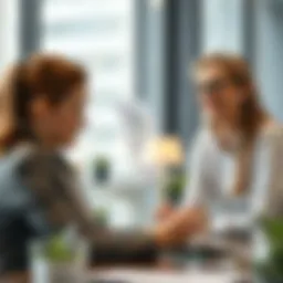A professional woman in a business setting discussing career options