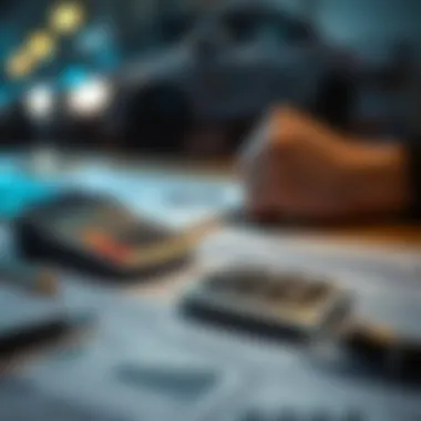 A calculator and car insurance policy documents on a table