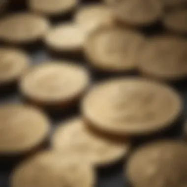 Detailed view of various gold coins showcasing their intricate designs