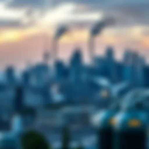 A bustling urban skyline showcasing diverse industries