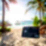Stunning beach view with cash card in focus