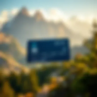 Mountain Adventure with Cash Card A scenic mountain landscape with a cash card prominently displayed