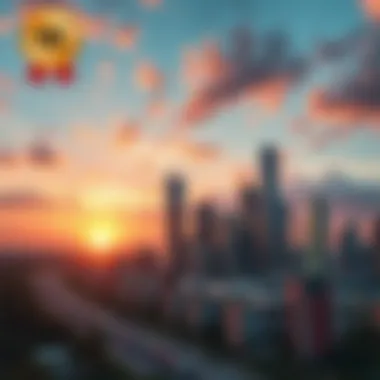 Vibrant City Skyline Scenic view of a vibrant city skyline at sunset