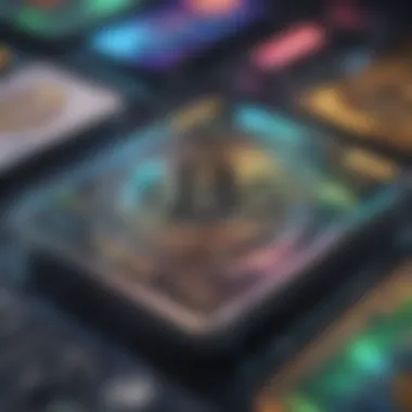 A close-up view of a unique crypto trading card with holographic features.