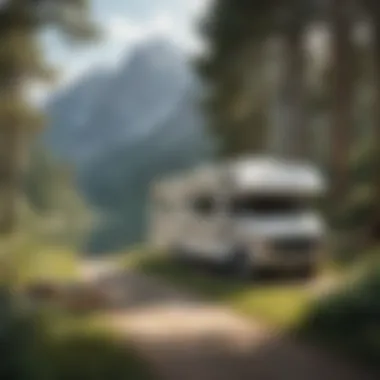 A scenic view of a motorhome parked in nature