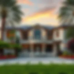 Luxurious property exterior showcasing unique architectural design and landscaping