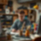A creative workspace filled with tools and resources