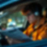 Young driver examining insurance documents with focus