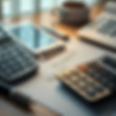 Financial Planning Tools Calculator and financial planning tools on a desk