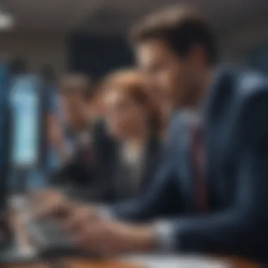 Investigative Team Tracking Scammers An investigative team analyzing data screens to track down fraudsters.