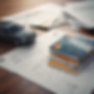 Credit Card and Insurance Documents Credit card and car insurance documents on a desk
