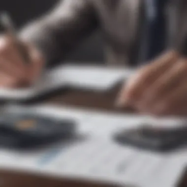 Reviewing Financial Statements Person reviewing financial statements with a calculator