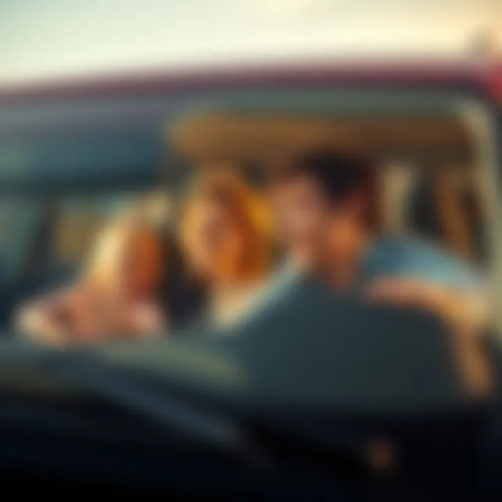 Happy family driving in a new car